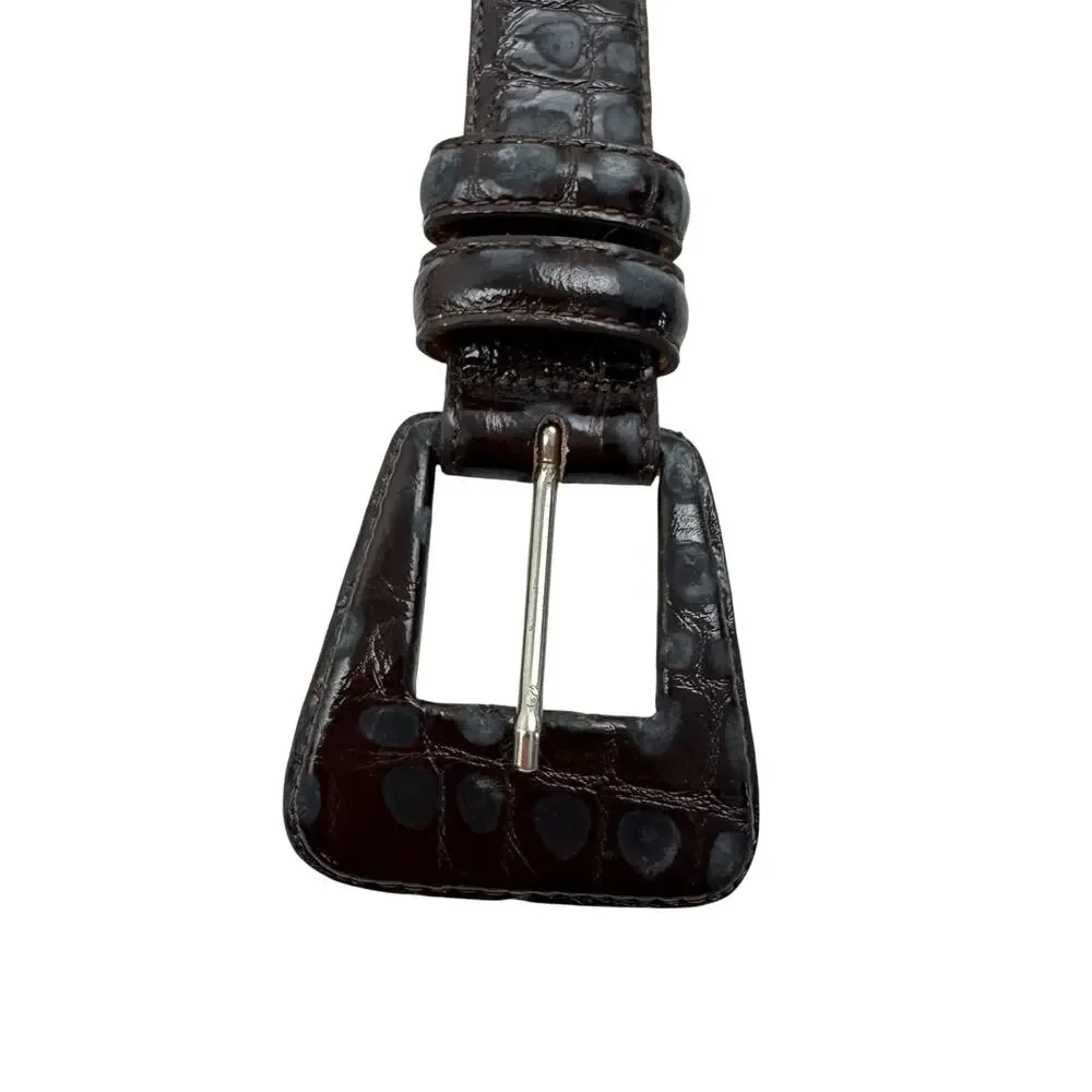 VTG Annabella Croc-Embossed Leather Belt
